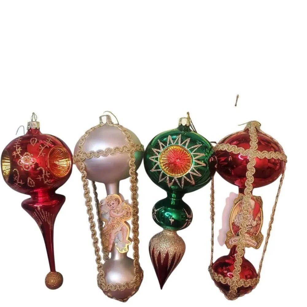 4 Vintage Trim A Home European Style Mouth Blown Glass Christmas Ornament 7-8”.